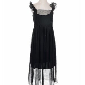 Maeve Elegant Black Midi Dress with Mesh Detail